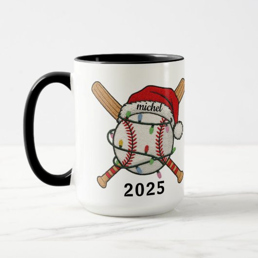 Baseball Sporten Kerst 2025 Mok | Aangepaste Naam (Links)