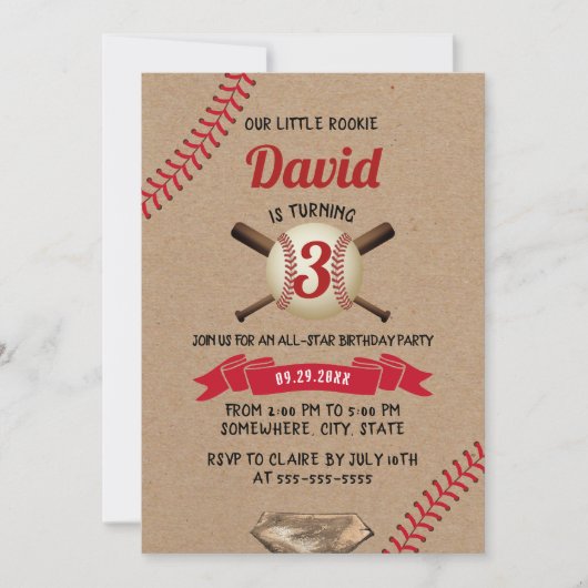 Baseball Sporters All Star Rustic Kraft Birthday Kaart (Voorkant)
