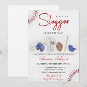 Baseball Sports Baby shower Slugger Invitation Kaart (Voorkant / Achterkant)