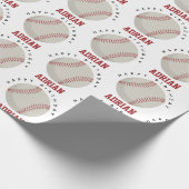 Baseball Sports Birthday Party Custom Name Cadeaupapier (Hoek)