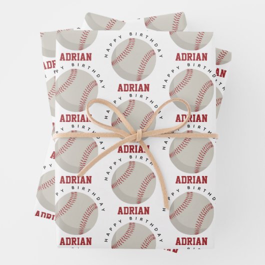 Baseball Sports Birthday Party Custom Name Inpakpapier Vel (In situ)