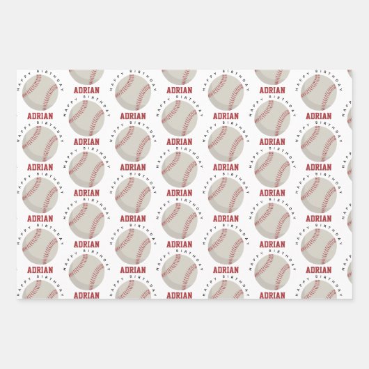 Baseball Sports Birthday Party Custom Name Inpakpapier Vel (Voorkant)