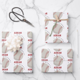 Baseball Sports Birthday Party Custom Name Inpakpapier Vel