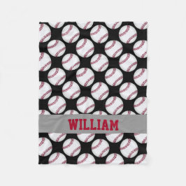 Baseball Sports Gepersonaliseerd zwart-wit rood Fleece Deken