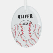 Baseball Sports Kids Keepsake Christmas Glas Ornament (Voorkant links)