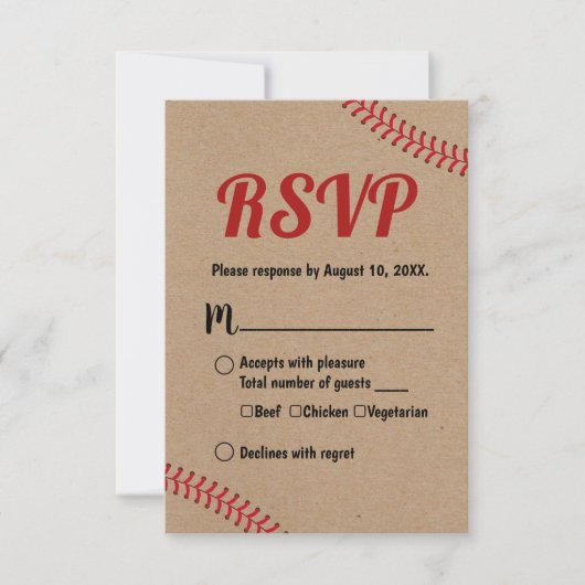 Baseball Sports Rustic Kraft Weddenschap RSVP Reac (Voorkant)
