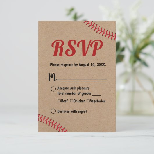 Baseball Sports Rustic Kraft Weddenschap RSVP Reac (Staand voorkant)