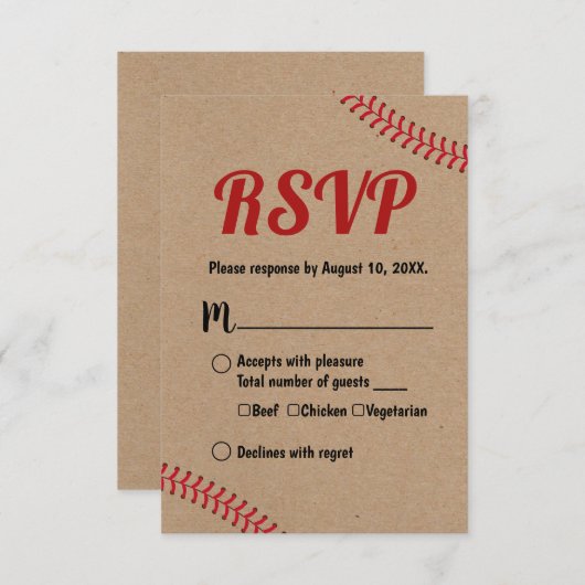 Baseball Sports Rustic Kraft Weddenschap RSVP Reac (Voorkant / Achterkant)