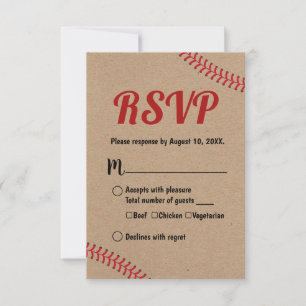 Baseball Sports Rustic Kraft Weddenschap RSVP Reac Kaartje