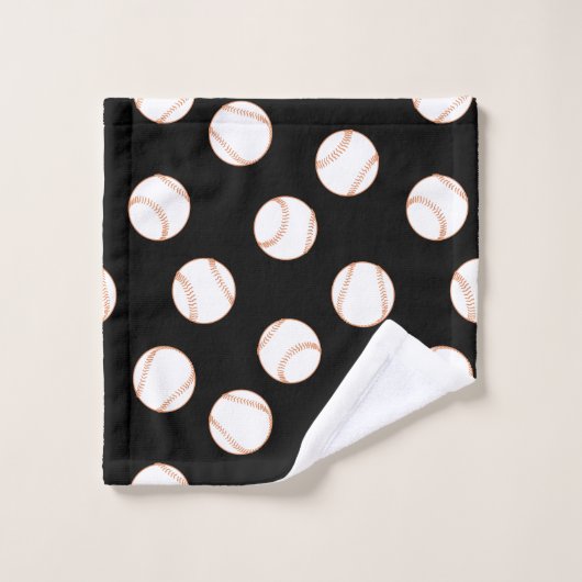 Baseball Sports White Baseball Pattern Black BG Bad Handdoek (Wasdoekje)