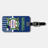 Baseball Star in donkerblauw en groen Bagagelabel (Voorkant horizontaal)