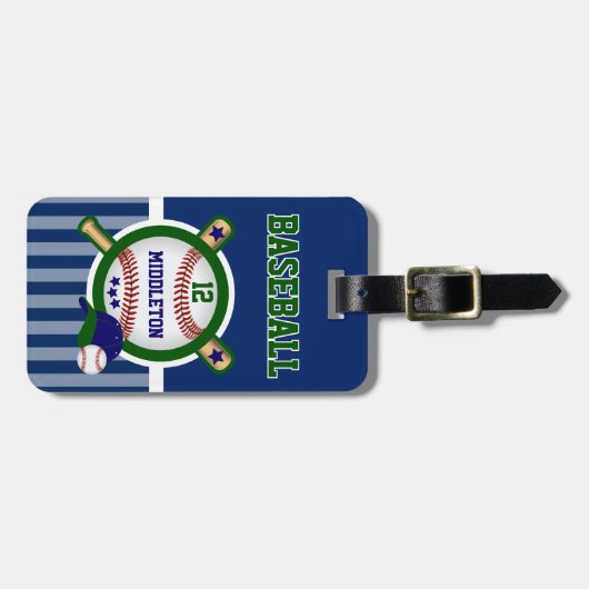Baseball Star in donkerblauw en groen Bagagelabel (Voorkant horizontaal)