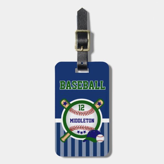 Baseball Star in donkerblauw en groen Bagagelabel (Voorkant verticaal)