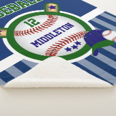 Baseball Star in donkerblauw en groen Sherpa Deken (3/4)
