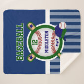 Baseball Star in donkerblauw en groen Sherpa Deken (Voorkant (horizontaal))
