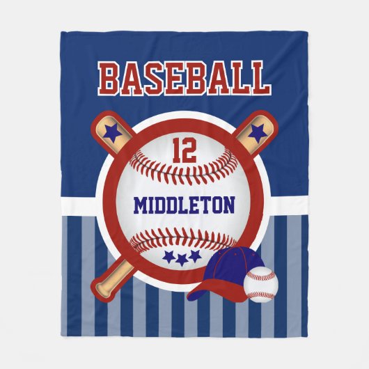 Baseball Star in donkerblauw en rood Fleece Deken (Voorkant)