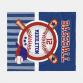 Baseball Star in donkerblauw en rood Fleece Deken (Voorkant (Horizontaal))