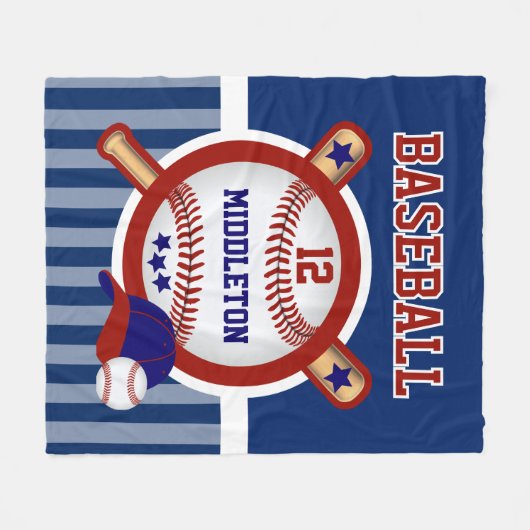 Baseball Star in donkerblauw en rood Fleece Deken (Voorkant (Horizontaal))