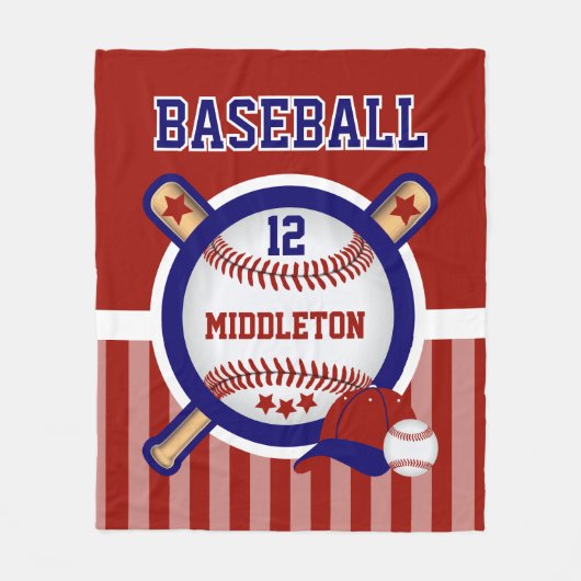 Baseball Star in donkerrood en blauw Fleece Deken (Voorkant)