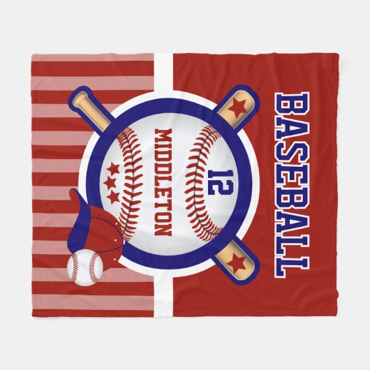 Baseball Star in donkerrood en blauw Fleece Deken (Voorkant (Horizontaal))