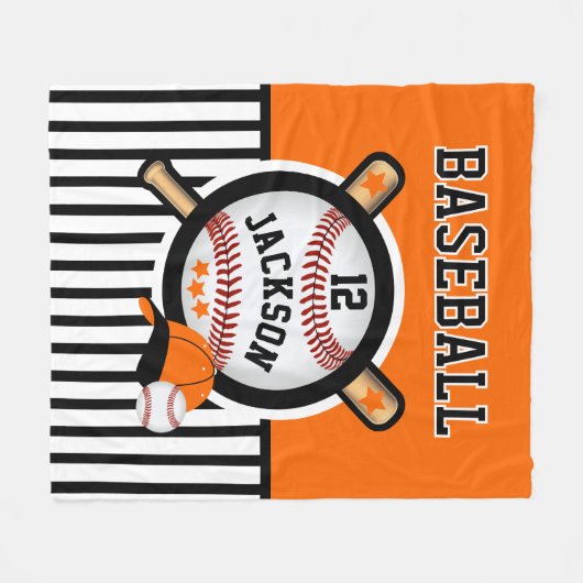 Baseball ⚾ Star - Oranje en zwart Fleece Deken (Voorkant (Horizontaal))