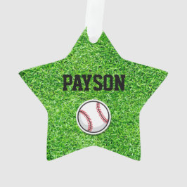 Baseball Star Sport Speler NAAM Bal Groen Gras Ornament