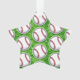 Baseball Star Sport Speler NAAM Bal Groen Gras Ornament