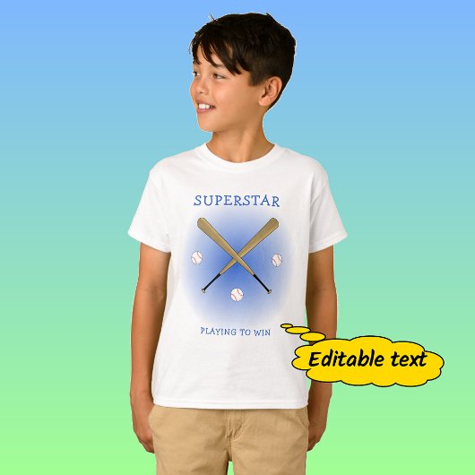 Baseball ster aangepaste tekst gekruiste vleermuiz t-shirt