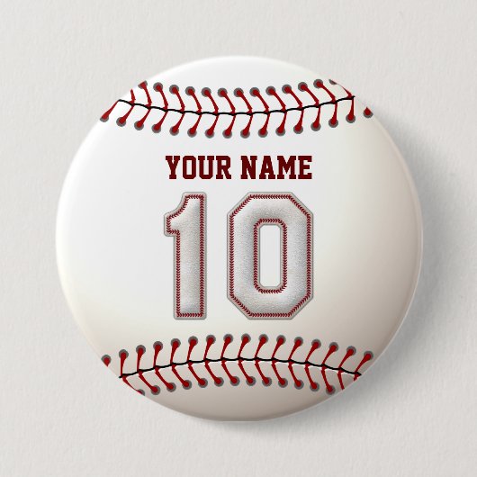 Baseball Stitches Player Number 10 en Custom Name Ronde Button 7,6 Cm (Voorkant)
