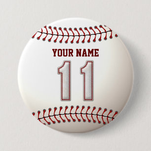Baseball Stitches Player Number 11 en Custom Name Ronde Button 7,6 Cm