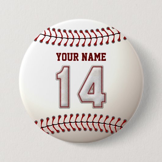Baseball Stitches Player Number 14 en Custom Name Ronde Button 7,6 Cm (Voorkant)