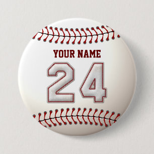 Baseball Stitches Player Number 24 en Custom Name Ronde Button 7,6 Cm