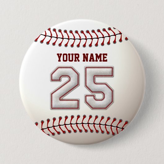 Baseball Stitches Player Number 25 en Custom Name Ronde Button 7,6 Cm (Voorkant)