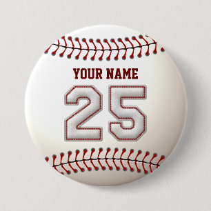 Baseball Stitches Player Number 25 en Custom Name Ronde Button 7,6 Cm