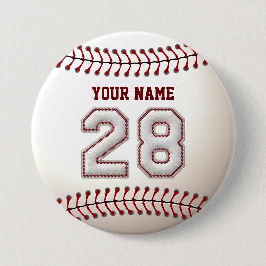 Baseball Stitches Player Number 28 en Custom Name Ronde Button 7,6 Cm (Voorkant)