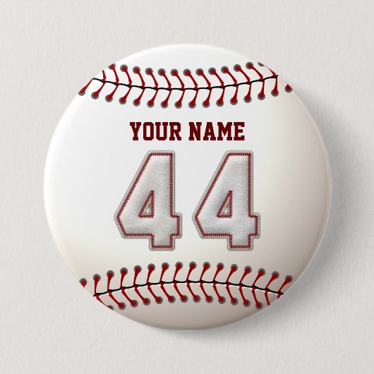 Baseball Stitches Player Number 44 en Custom Name Ronde Button 7,6 Cm (Voorkant)