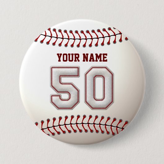 Baseball Stitches Player Number 50 en Custom Name Ronde Button 7,6 Cm (Voorkant)