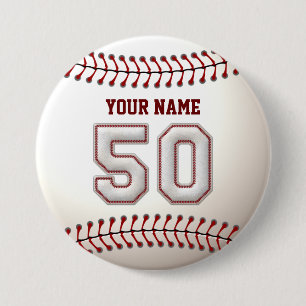 Baseball Stitches Player Number 50 en Custom Name Ronde Button 7,6 Cm