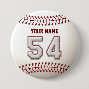 Baseball Stitches Player Number 54 en Custom Name Ronde Button 7,6 Cm
