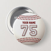 Baseball Stitches Player Number 75 en Custom Name Ronde Button 7,6 Cm (Voorkant /achterkant)
