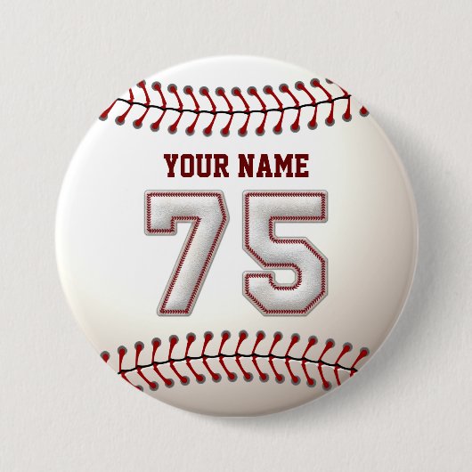 Baseball Stitches Player Number 75 en Custom Name Ronde Button 7,6 Cm (Voorkant)