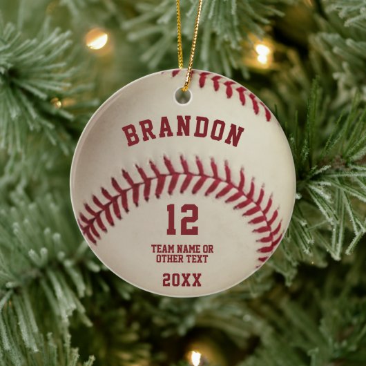  Baseball Stitching Foto gepersonaliseerd Keramisch Ornament (Boom)