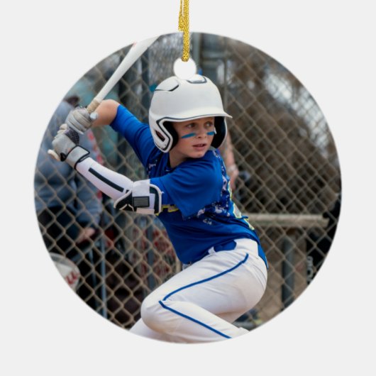 Baseball Stitching Foto gepersonaliseerd Keramisch Ornament (Achterkant)