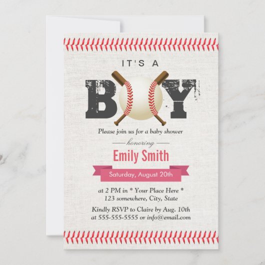 Baseball Stitching Het is een Baby shower van de J Kaart (Voorkant)