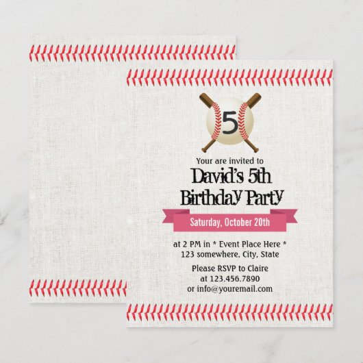 Baseball Stitching Sport Thema 5e Verjaardag Party Kaart (Voorkant / Achterkant)