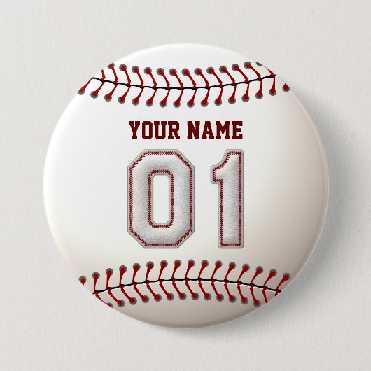 Baseball Stittiters Player Number 1 en Custom Name Ronde Button 7,6 Cm (Voorkant)