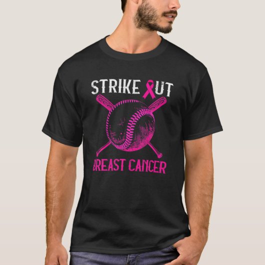 Baseball Strike Out Breast Cancer Roze Man T-shirt (Voorkant)