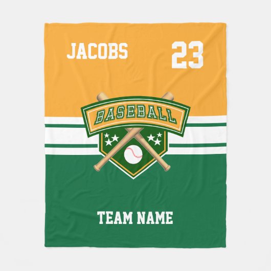 Baseball ⚾ Symbool Team in groen, goud en wit Fleece Deken (Voorkant)
