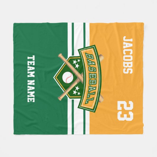 Baseball ⚾ Symbool Team in groen, goud en wit Fleece Deken (Voorkant (Horizontaal))
