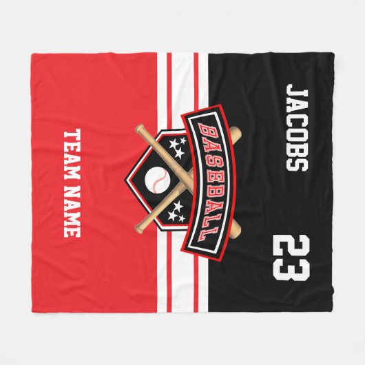 Baseball ⚾ Symbool Team in rood, wit en zwart Fleece Deken (Voorkant (Horizontaal))